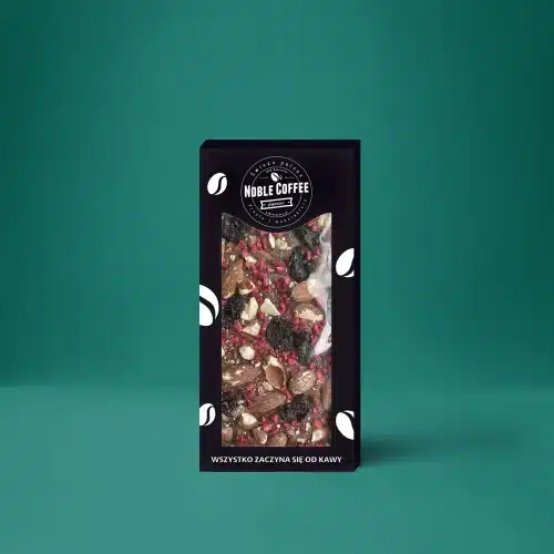 Czekolada mleczna z malinami, rodzynkami i migdałami